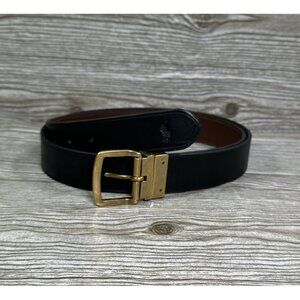 Polo Ralph Lauren Men's Black Brown Reversible Leather Dress Belt Brass Buckle